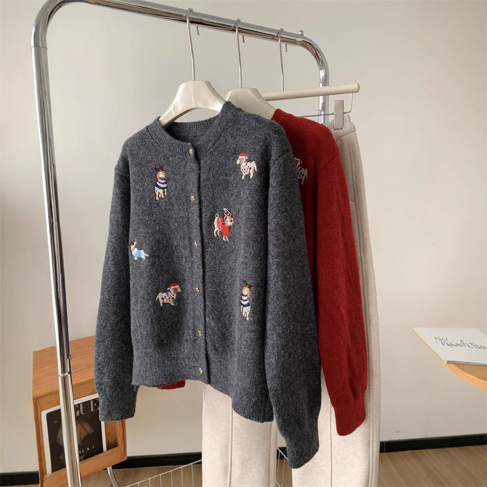 Damen Strickjacke mit buntem Stickdesign und elegantem Schnitt Drune