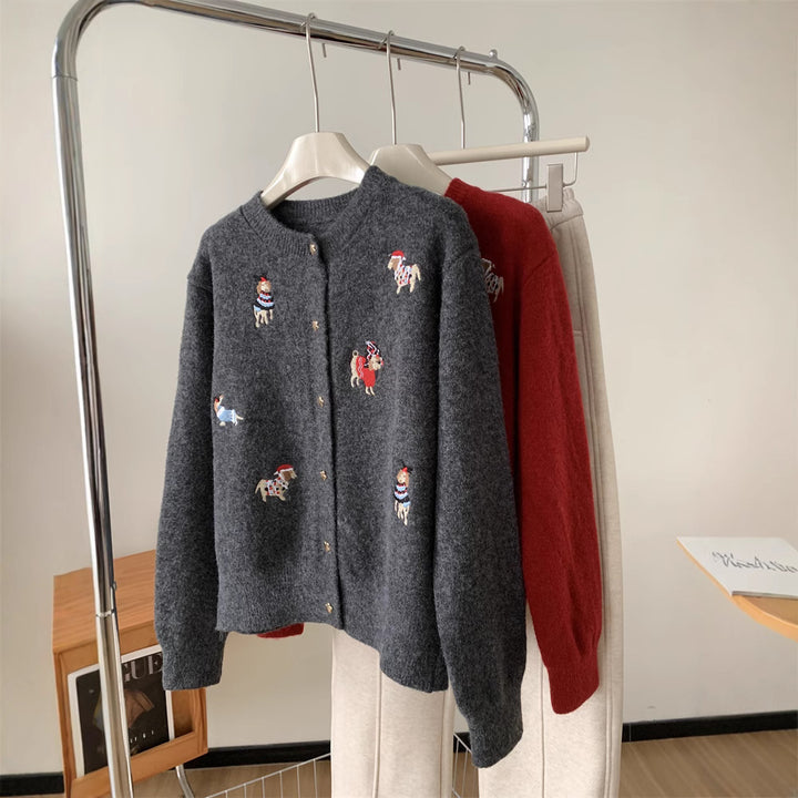 Damen Strickjacke mit buntem Stickdesign und elegantem Schnitt Drune