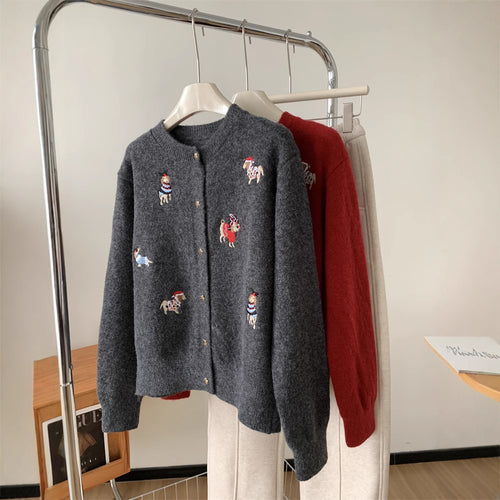Damen Strickjacke mit buntem Stickdesign und elegantem Schnitt Drune