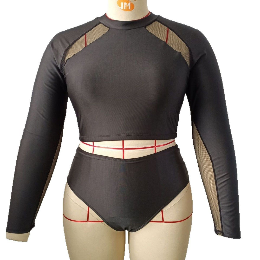 Damen Sportliches Longsleeve Bikini-Set mit transparenten Einsätzen Drune