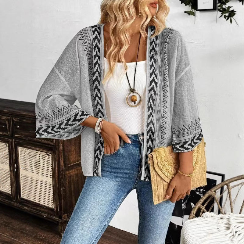 Damen Leichtes und luftiges Strickcardigan mit ethnischem Muster Drune