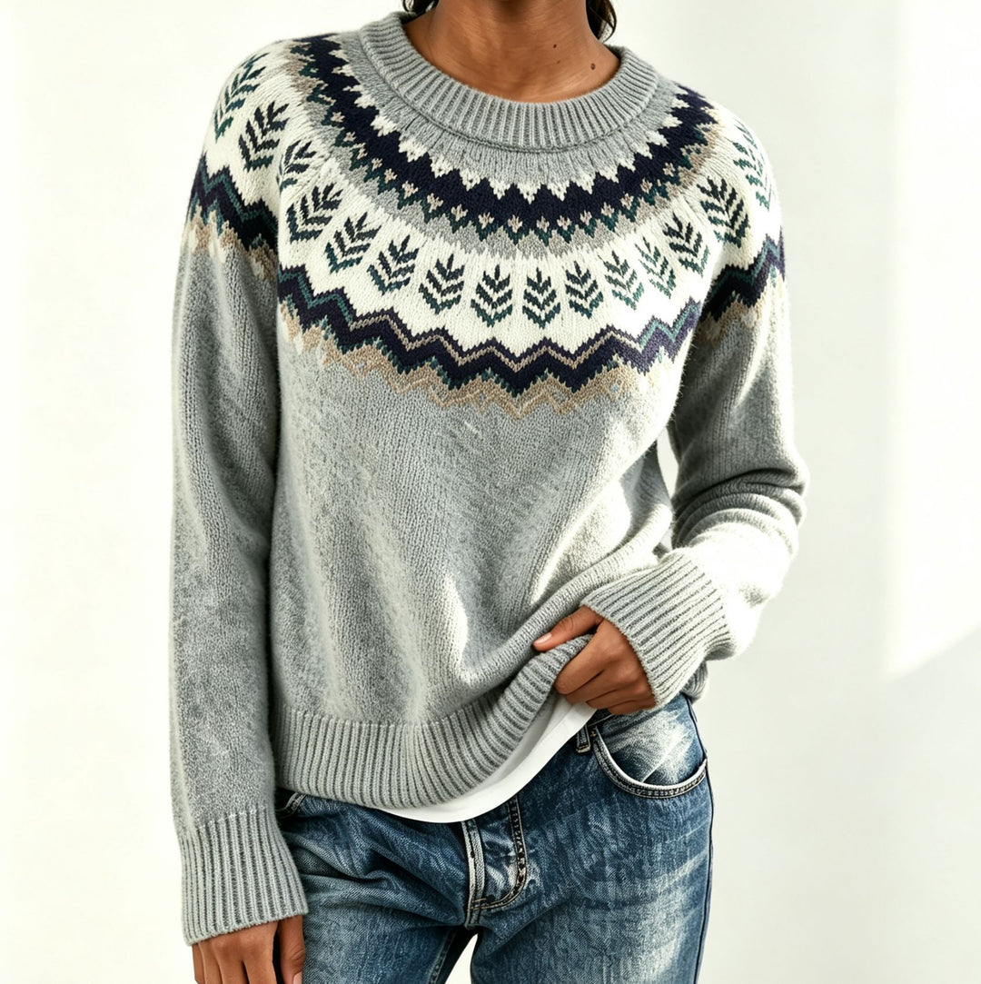 Damen Rundhalsausschnitt Norweger-Pullover mit Fair-Isle-Jacquard Drune