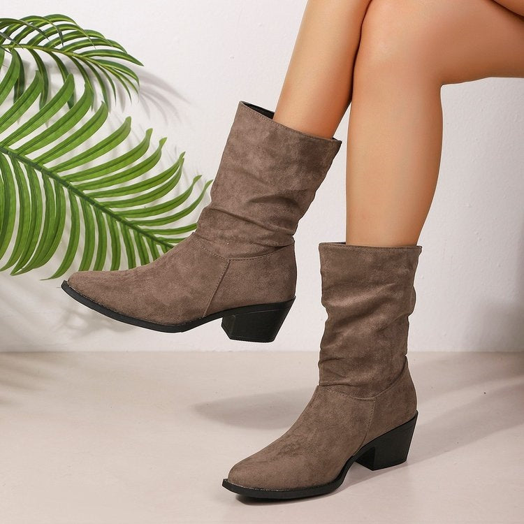 Damen Modische Stiefeletten mit hohem Kragen Drune