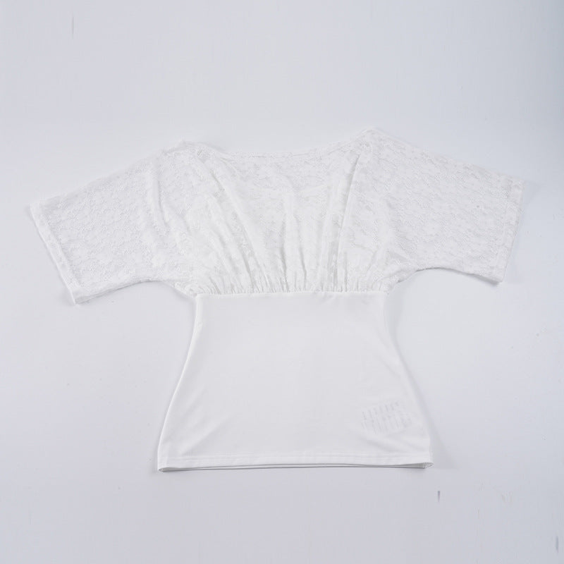 Damen elegante Spitzenbluse mit tailliertem Schnitt und voluminösen Ärmeln Drune