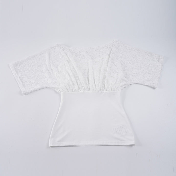Damen elegante Spitzenbluse mit tailliertem Schnitt und voluminösen Ärmeln Drune