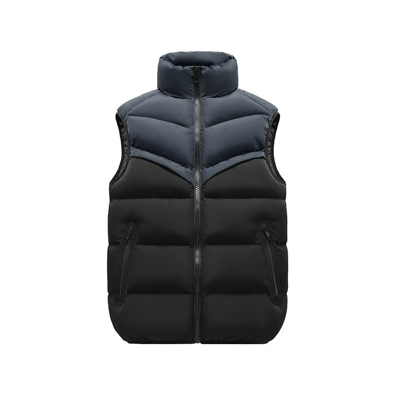 Herren Thermo-Steppweste mit hohem Stehkragen, Farbblock‑Design & Reißverschlusstaschen Drune