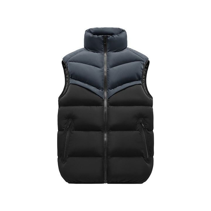 Herren Thermo-Steppweste mit hohem Stehkragen, Farbblock‑Design & Reißverschlusstaschen Drune