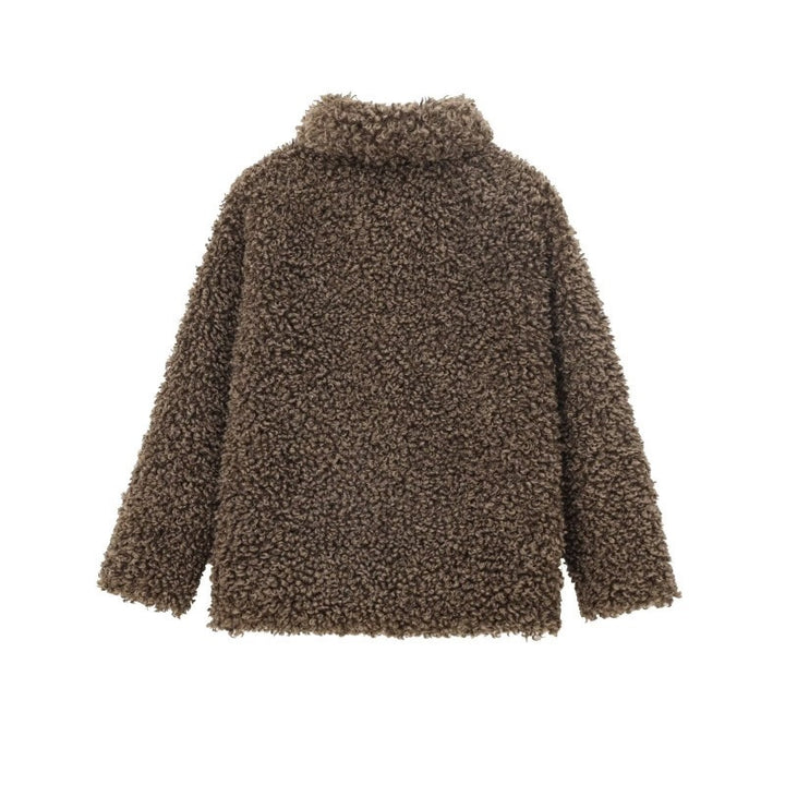 Damen Oversize-Kunstfell‑Teddyjacke mit Schalkragen und gefüttertem Innenfutter Drune