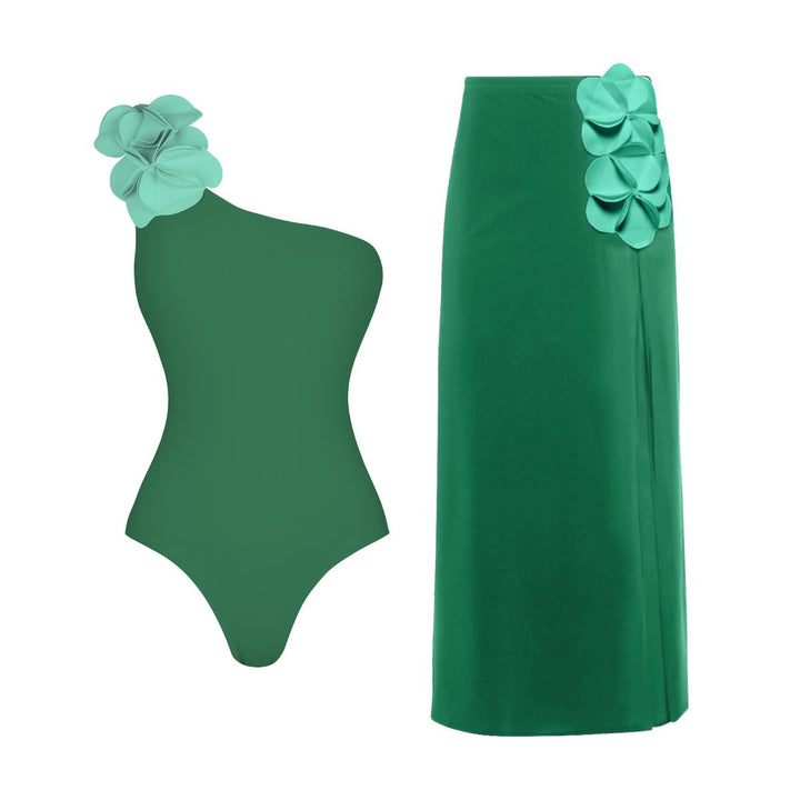 Damen Schwimmanzug mit asymmetrischem Schnitt und floralen Applikationen Drune