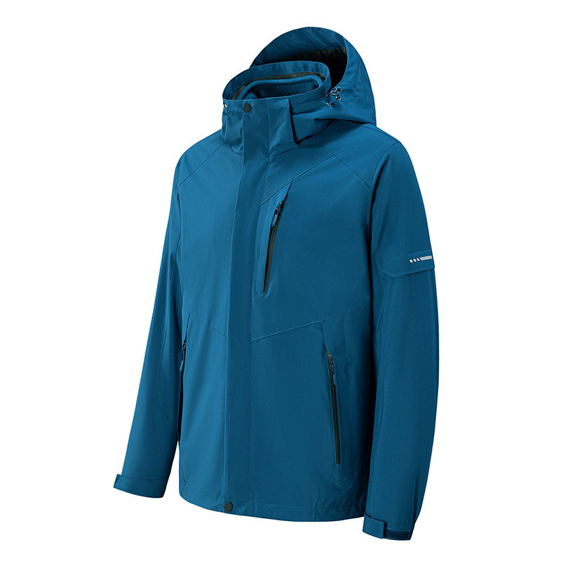 Herren wasserdichte dreilagige Softshell-Outdoorjacke mit verstellbarer Kapuze und verschweißten Reißverschlüssen Drune