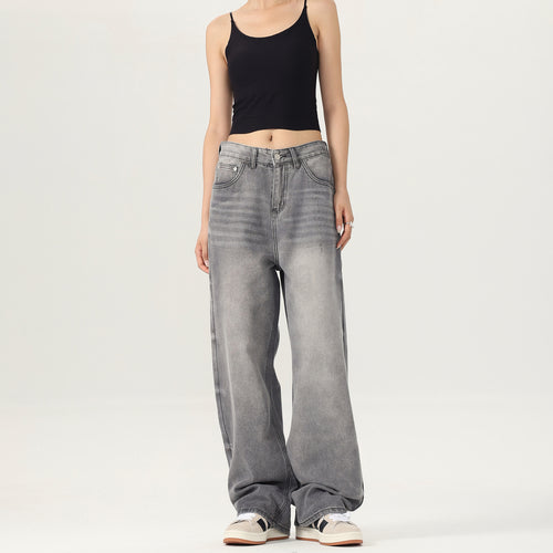 Damen Weitbeinige Stonewashed-Denim-Jeans mit tiefer Bundlinie und verlängertem Saum Drune