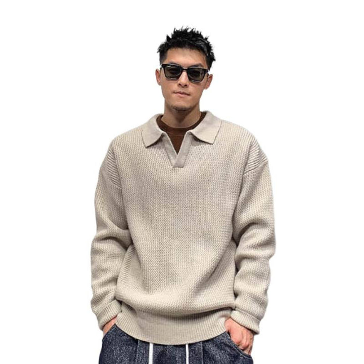 Herren Grobmaschiger Polokragen-Pullover mit verdeckter Halbleiste und geripptem Saum Drune