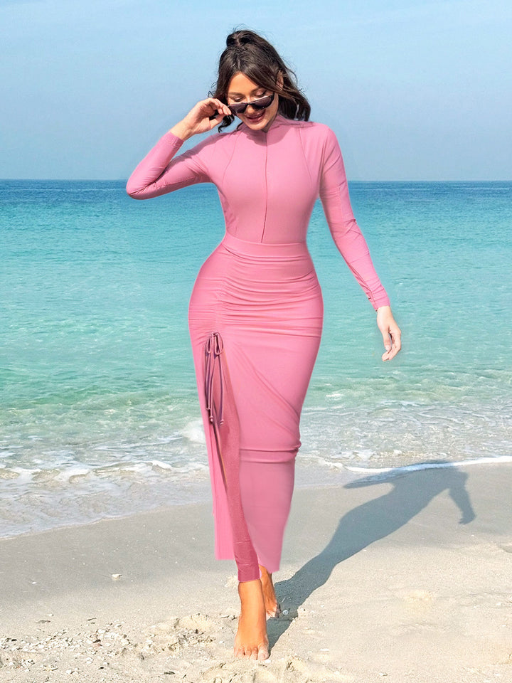 Damen eleganter Sport-Badeanzug mit hochgeschlossenem Kragen und seitlichen Raffung Drune
