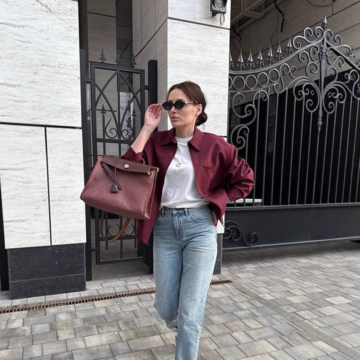 Damen Leichte Twill-Übergangsjacke mit Hemdkragen, verdecktem Reißverschluss und kastiger Silhouette Drune