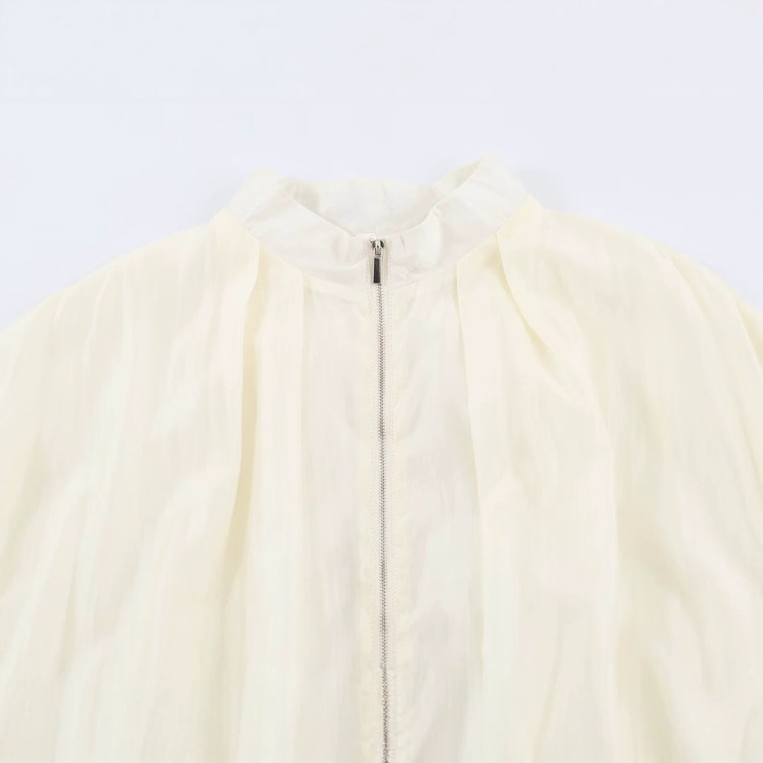Damen Kurz geschnittene Wollmix-Jacke mit Stehkragen, Reißverschluss und Ballonärmeln Drune