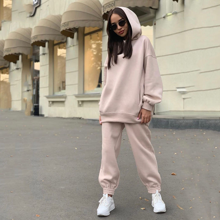 Damen Sportliches Hoodie- und Jogginghosen-Set im lässigen Design mit Kapuze Drune