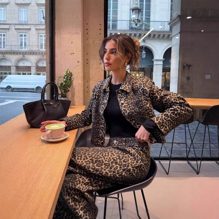 Damen Leoparden-Print Kurzjacke Drune