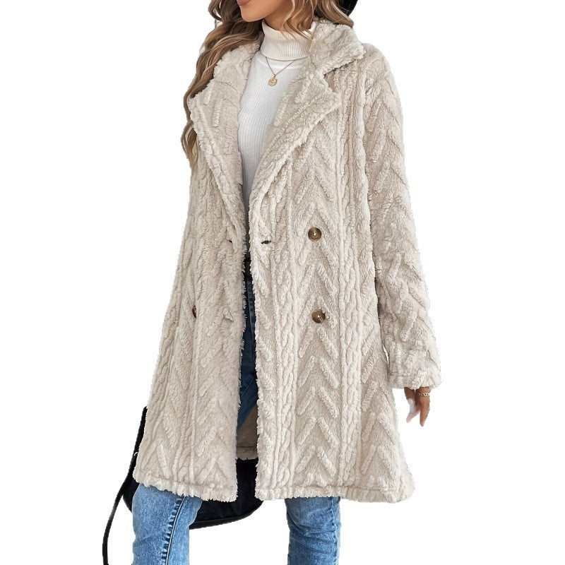 Damen Kuscheliger Teddy-Mantel mit doppelter Knopfleiste und strukturiertem Design Drune