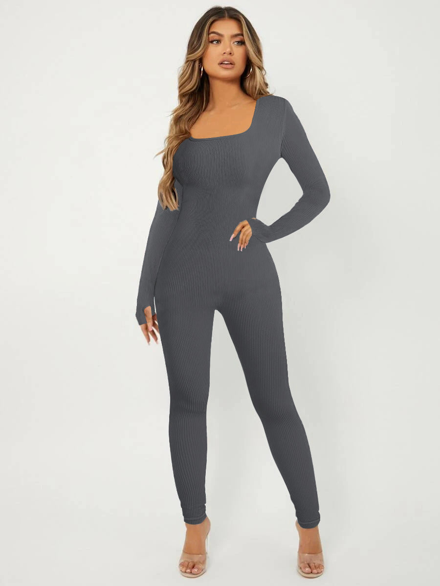 Damen Langarm Jumpsuit im eleganten Rippenmuster Drune