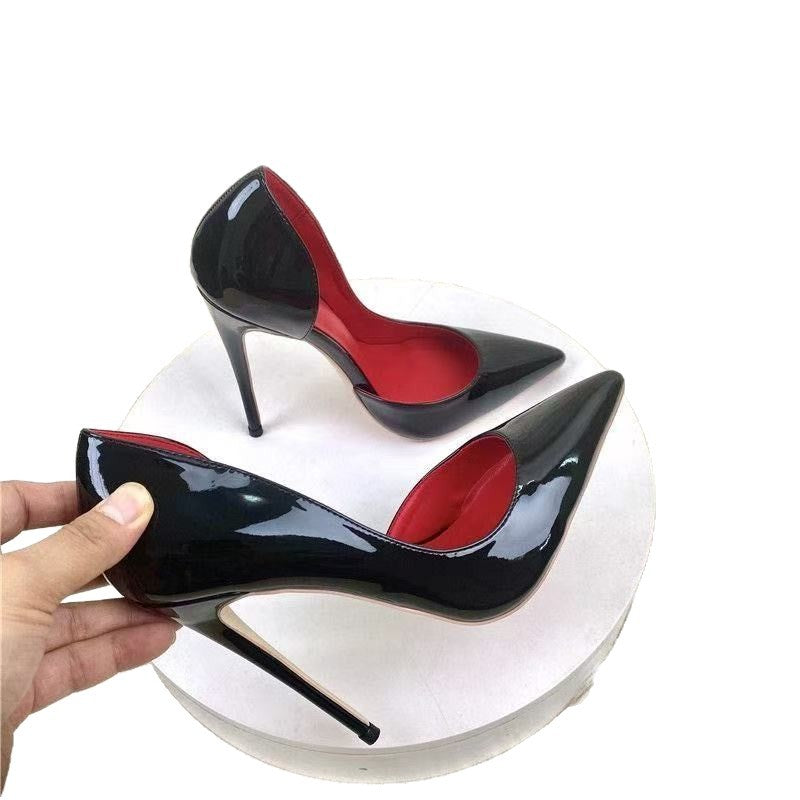 Damen Spitz zulaufende High-Heels in Lackoptik mit schmalem Stiletto und kontrastierender Glanzsohle Drune