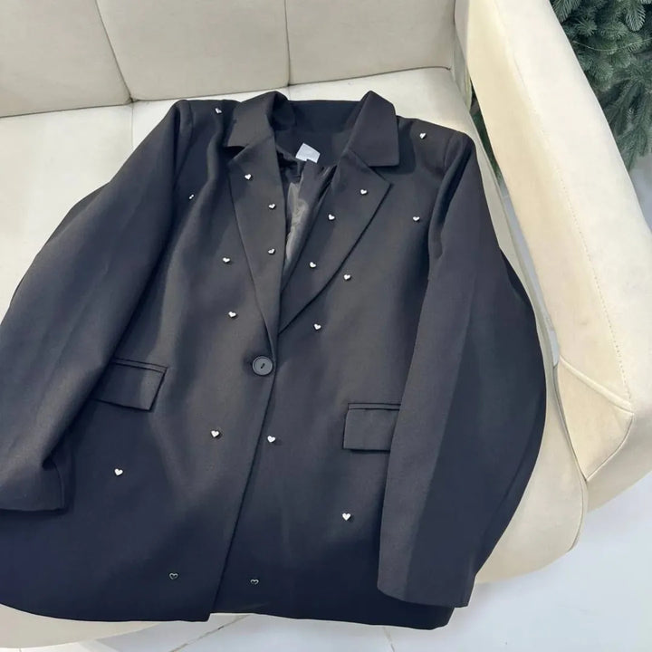 Damen Eleganter Oversize-Blazer mit Herz-Applikationen Drune
