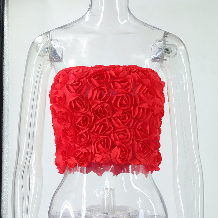 Damen Oberteil mit 3D-Rosenmuster Drune