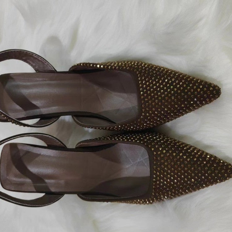 Damen Slingback-Pumps mit funkelndem Strass-Akzent und elegantem spitzem Design Drune