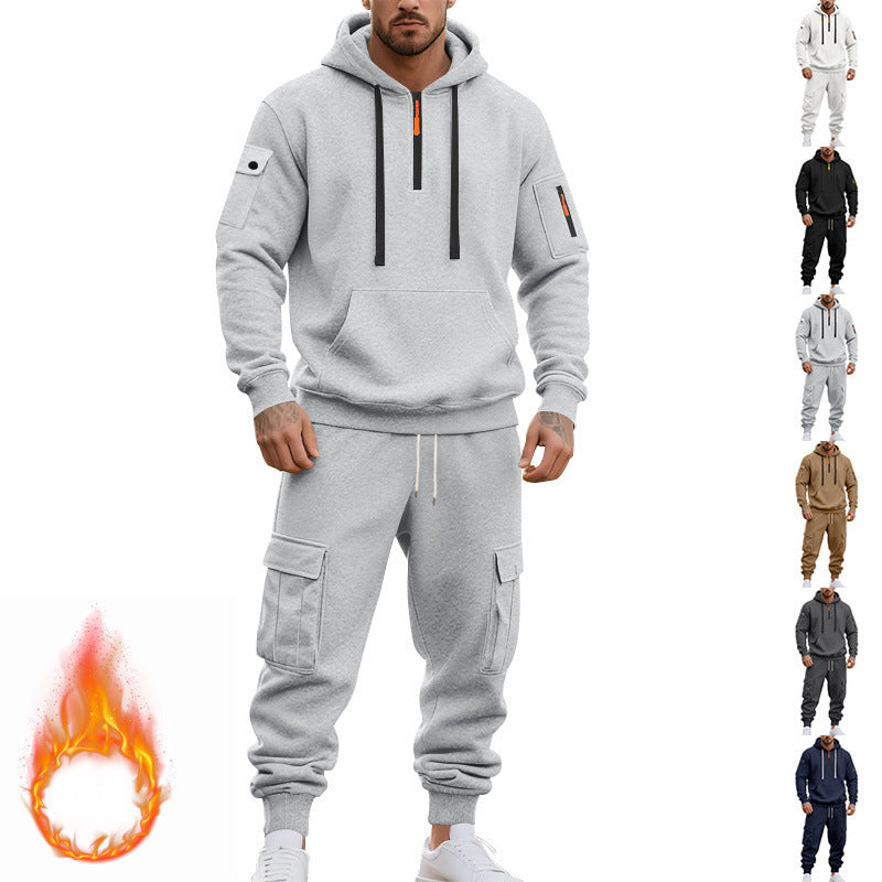 Herren nan technischer Cargo-Jogginganzug mit Halbzip, Kapuze und Mehrfachtaschen Drune