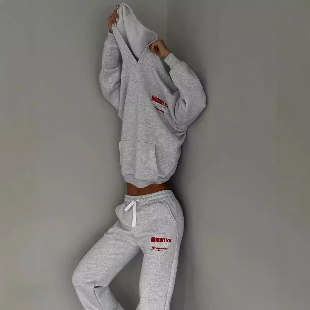 Damen lässiger Fleece-Hoodie und Jogginghose Set mit praktischem Kordelzug und hochwertiger Baumwollmischung Drune