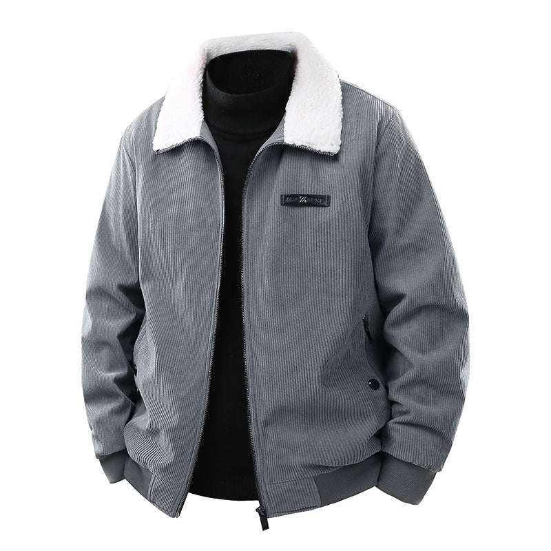 Herren Cord-Collegejacke mit Sherpa-Kragen, Reißverschluss und praktischen Seitentaschen Drune
