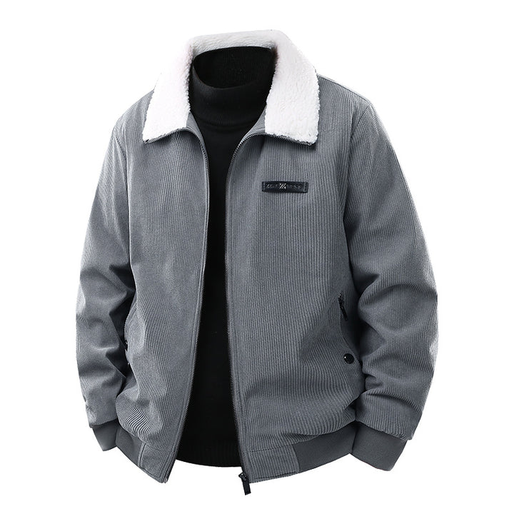 Herren Cord-Collegejacke mit Sherpa-Kragen, Reißverschluss und praktischen Seitentaschen Drune