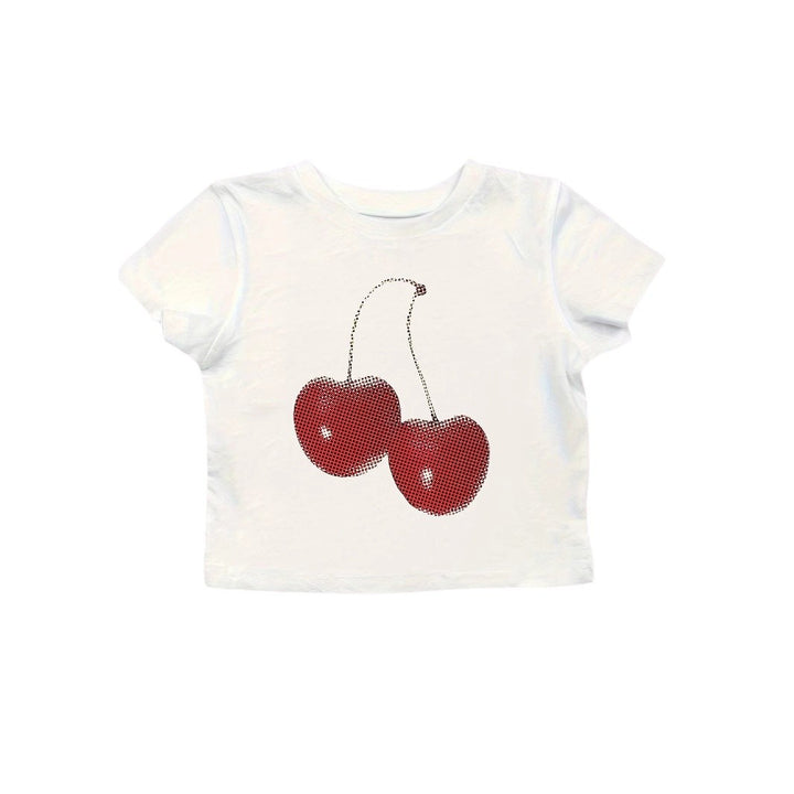 Damen Crop-T-Shirt mit fröhlichem Kirschmotiv Drune