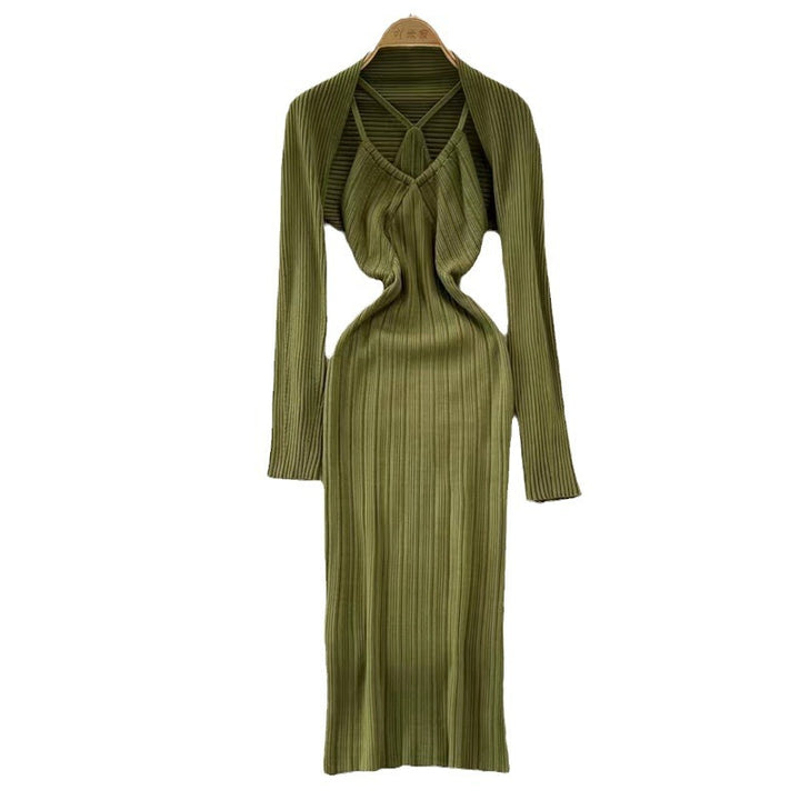 Damen elegantes Maxikleid mit raffinierten Falten und tiefem Ausschnitt Drune