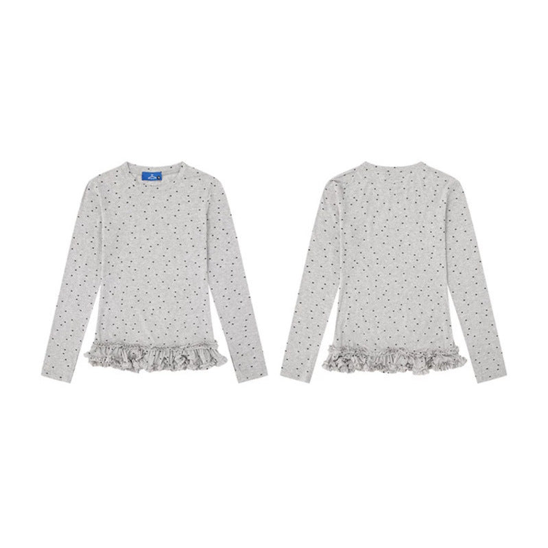 Damen Langarmshirt mit Rüschen-Saum und Pünktchen-Allover Drune