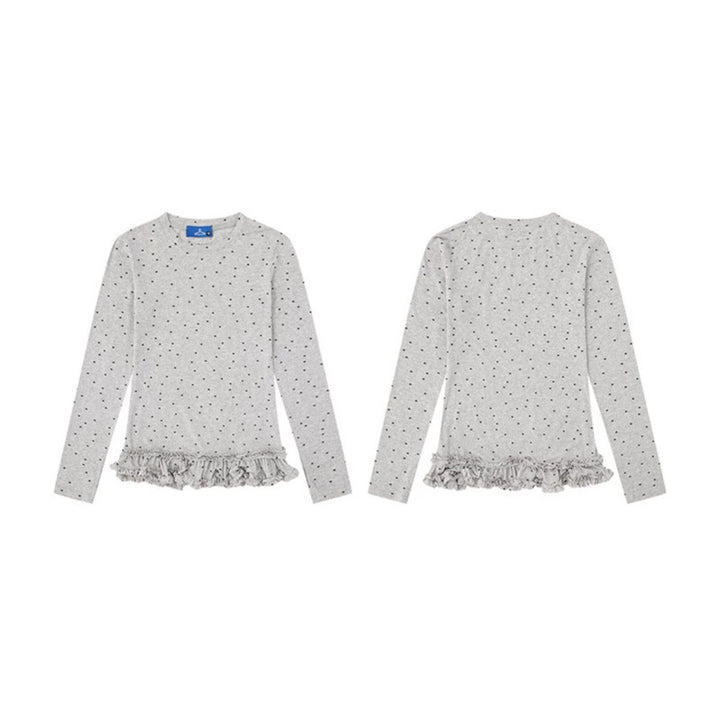 Damen Langarmshirt mit Rüschen-Saum und Pünktchen-Allover Drune