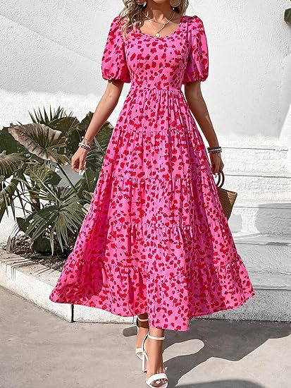 Damen Maxikleid mit schwingendem Saum und floralem Muster Drune