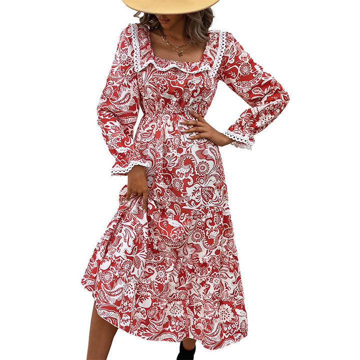 Damen Midikleid im Paisley-Print mit Spitzenvolant, quadratischem Ausschnitt und elastischer Taillennaht Drune