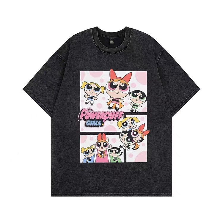 Damen T-Shirt mit angepasstem Powerpuff Girls Grafikdruck Drune