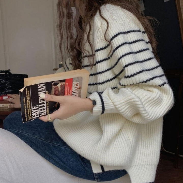 Damen Grobstrickpullover mit gestreiftem Design und lässigem Schnitt Drune