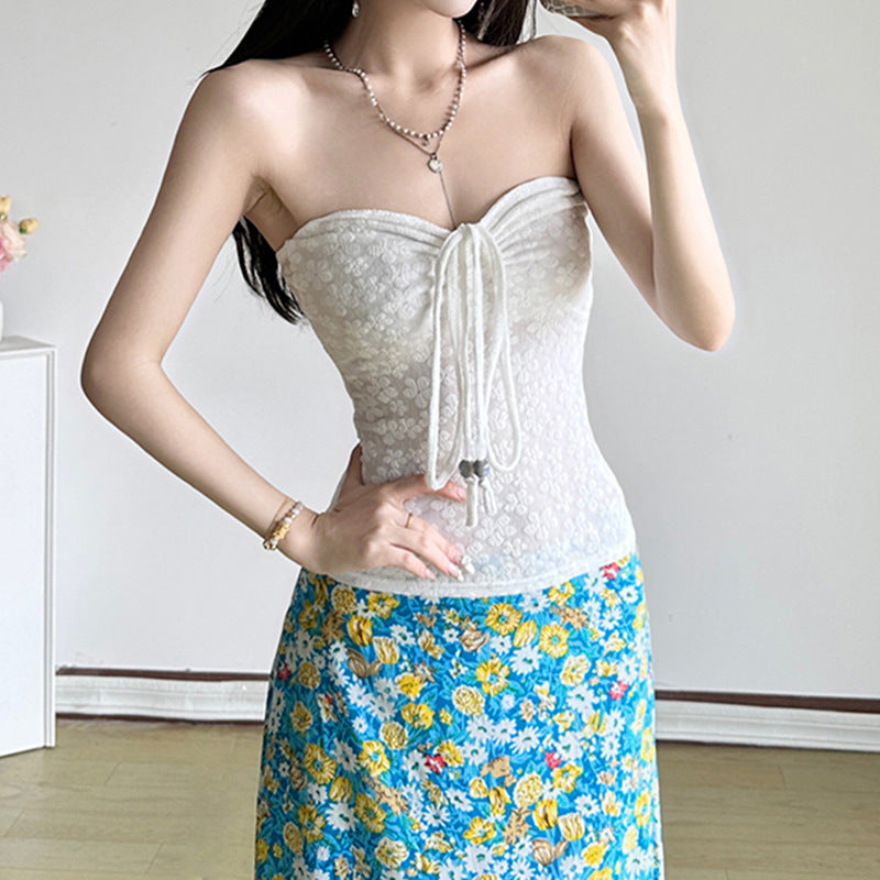 Damen Bandeau-Oberteil mit floralem Muster und geflochtenem Detail Drune