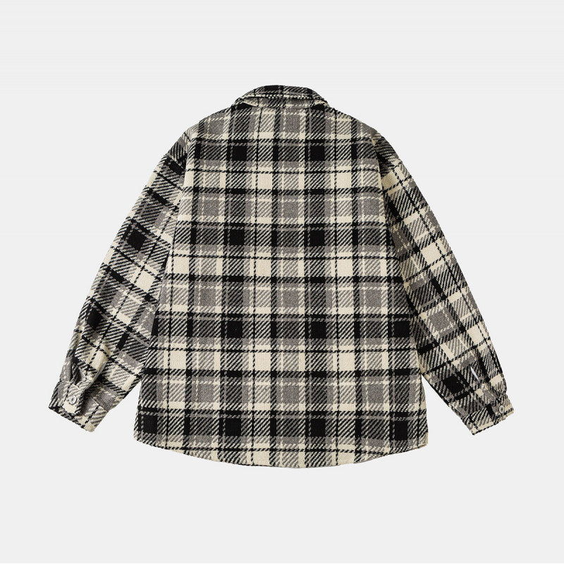 Unisex Karierte Overshirtjacke im Shacket-Stil mit aufgesetzten Brusttaschen und entspanntem Oversize-Schnitt Drune