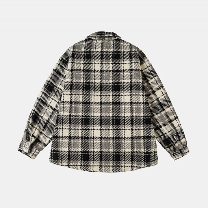 Unisex Karierte Overshirtjacke im Shacket-Stil mit aufgesetzten Brusttaschen und entspanntem Oversize-Schnitt Drune