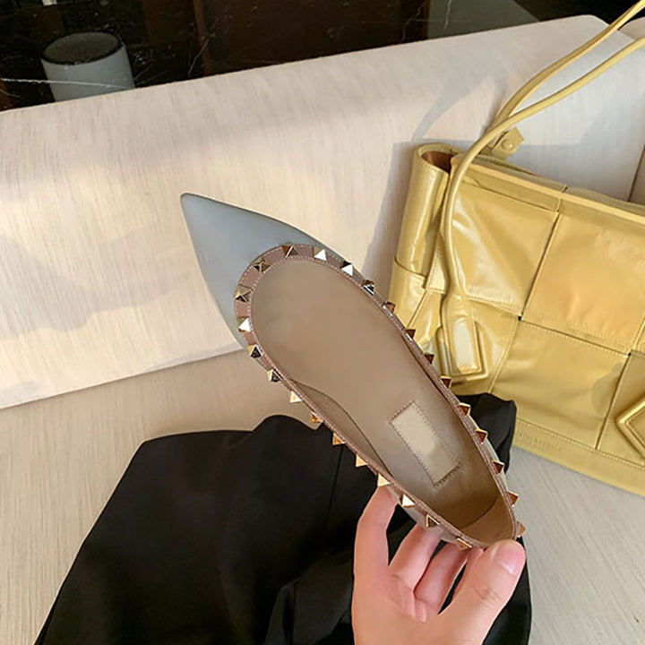 Damen Stilvolle Spitz-Zeh Flache Schuhe mit Dekorativen Nieten Drune