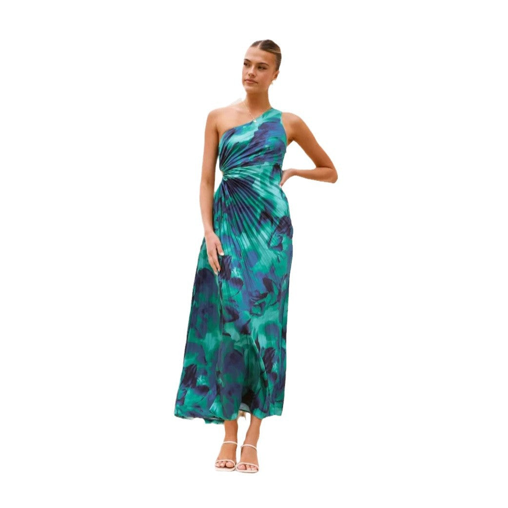 Damen Maxikleid mit asymmetrischem Schnitt und eleganten Falten Drune