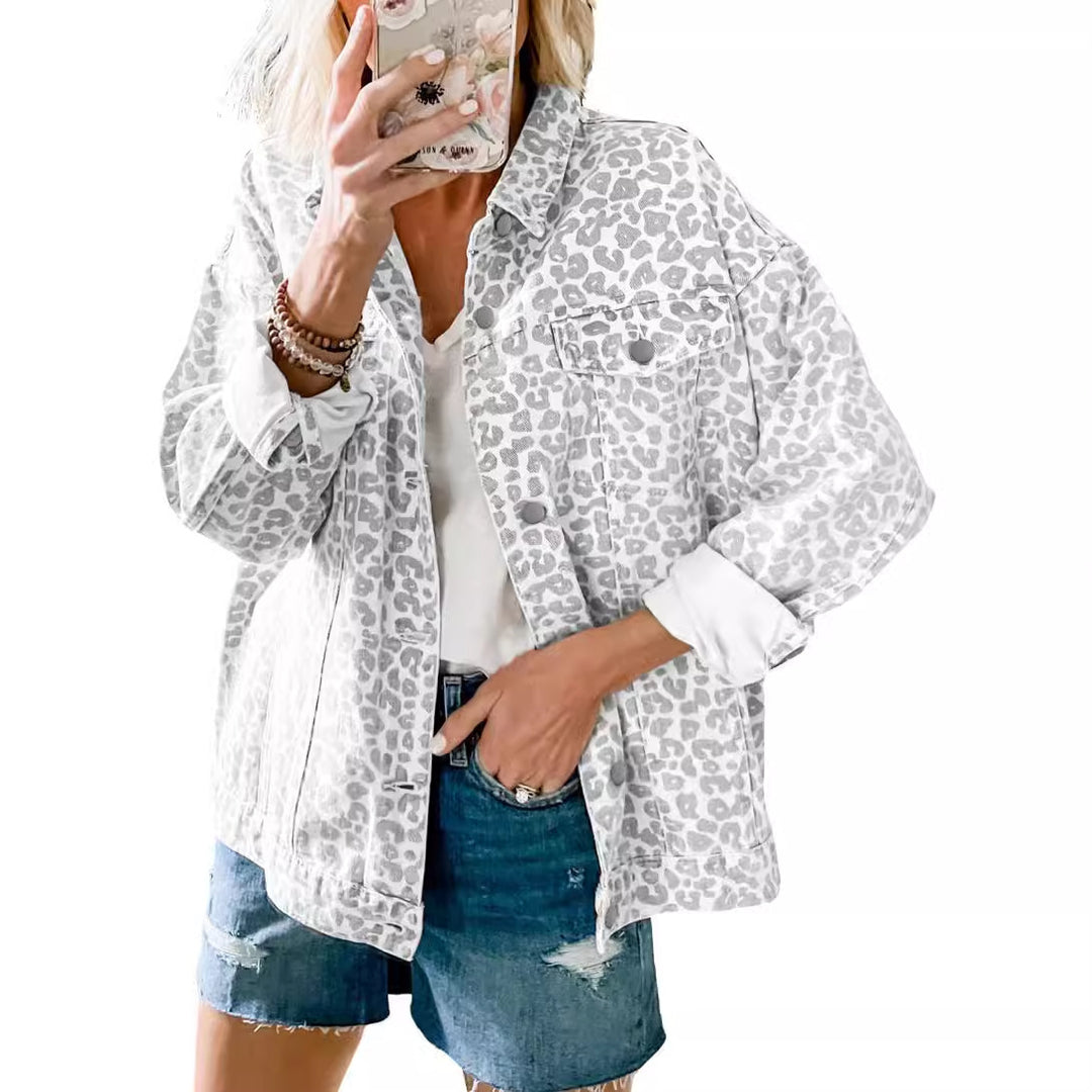 Damen Jeansjacke im angesagten Leo-Design mit lässigem Schnitt und modischen Details Drune