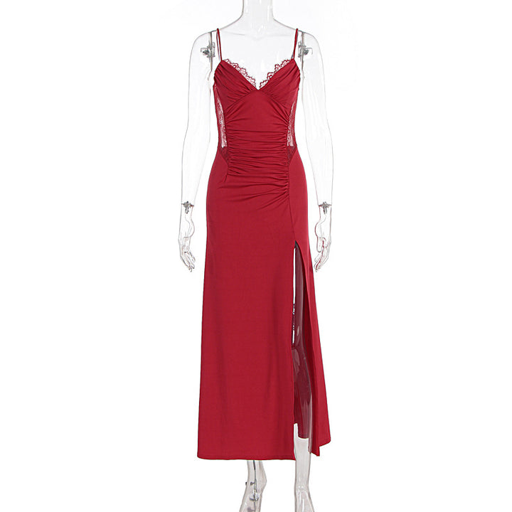Damen Maxikleid mit raffiniertem Schlitz und verführerischen Spitzenakzenten Drune