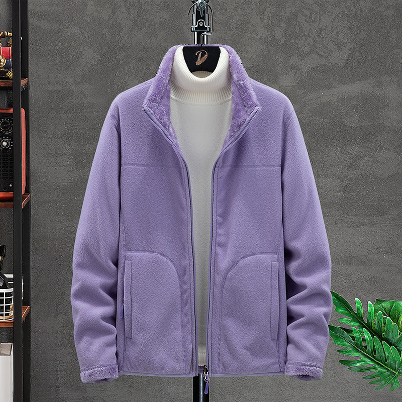 Damen Kuschelige Fleecejacke mit Teddyfutter, Stehkragen und Zwei Reißverschlusstaschen Drune