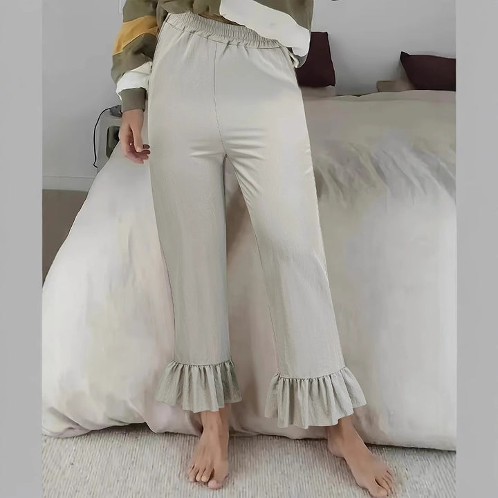 Damen Locker geschnittene Lounge‑Hose aus Jersey mit elastischem Bund und Volant‑Saum Drune