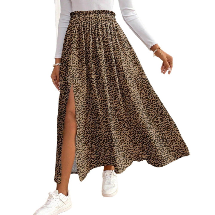 Damen Maxirock mit hohem Schlitz und Leopardendruck Drune