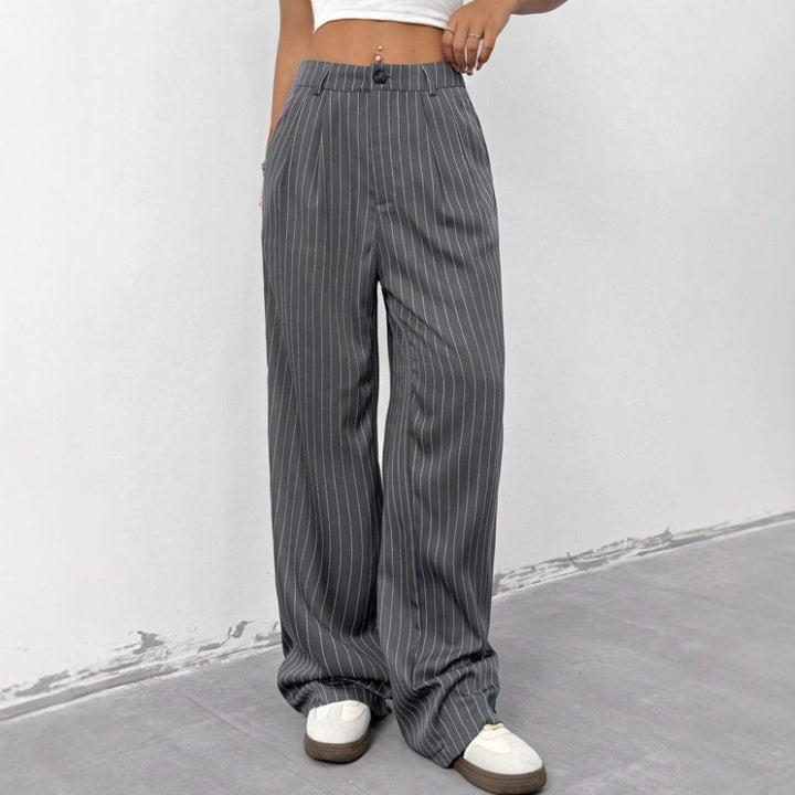 Damen Elegante und weite Stoffhose mit Streifenmuster Drune